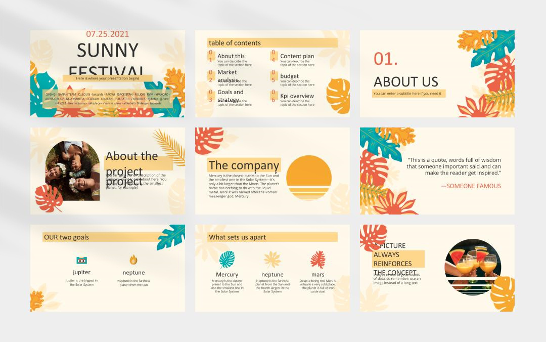 多彩卡通花卉文艺主题PPT模板