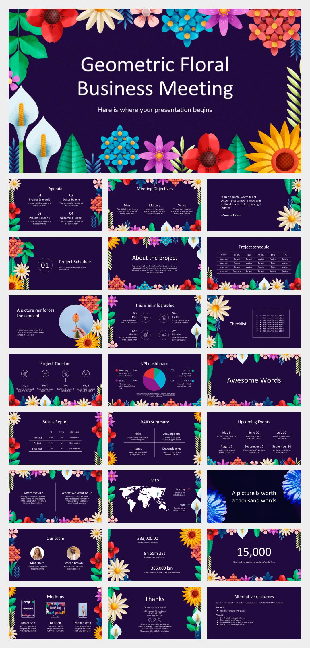 紫色卡通花卉文艺主题PPT模板