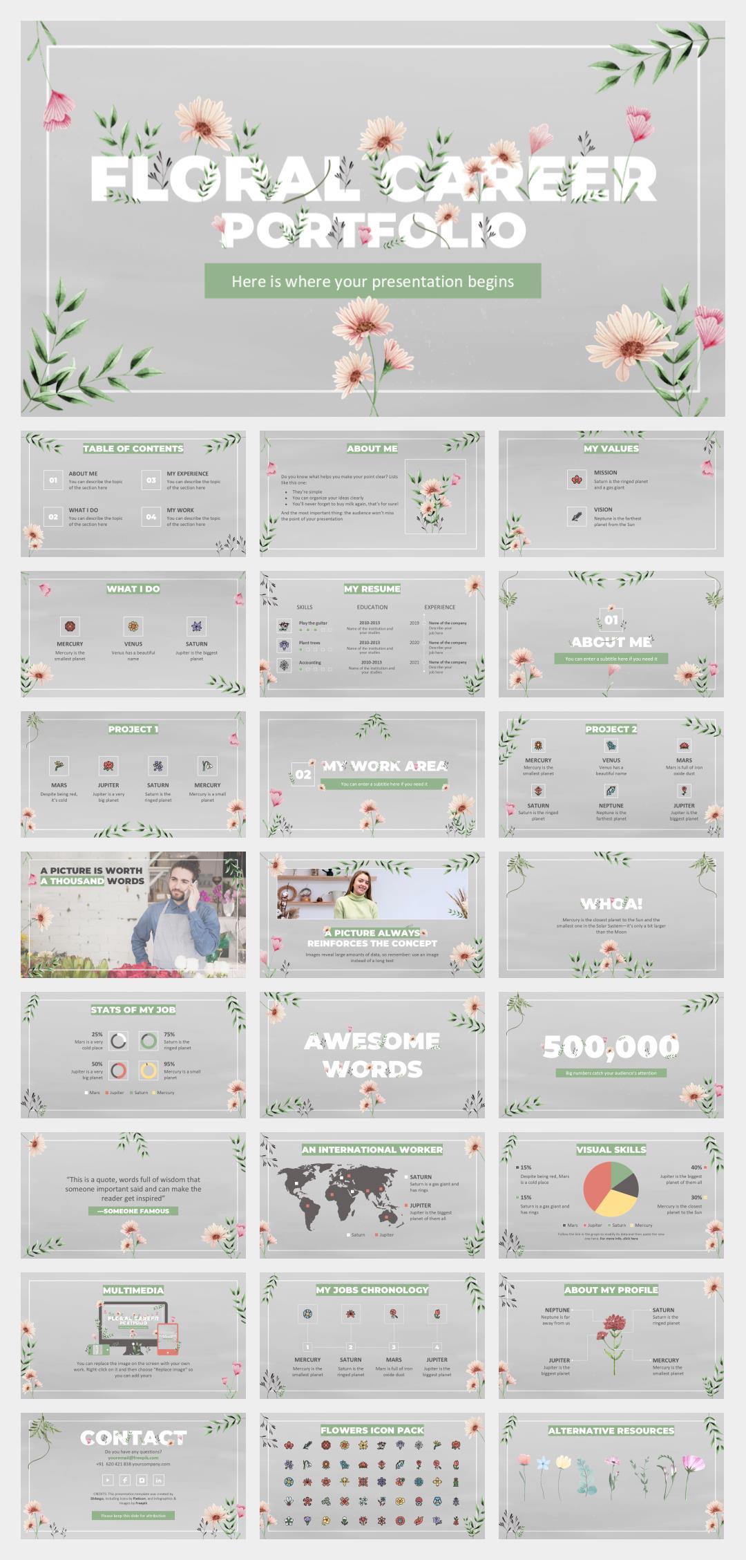 简约清新花卉文艺主题PPT模板