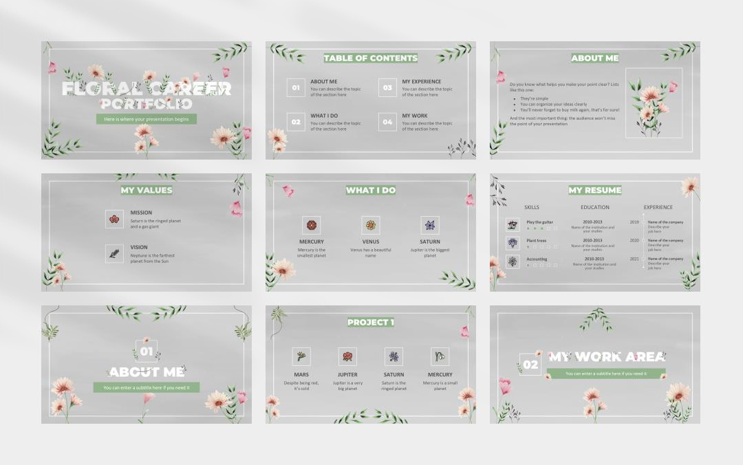 简约清新花卉文艺主题PPT模板