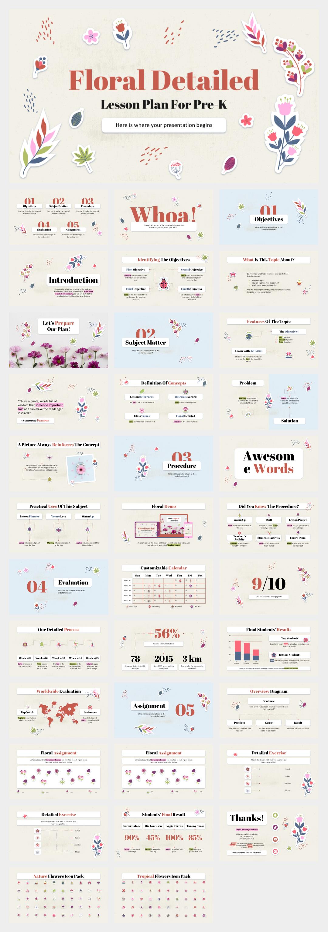 红色清新花卉文艺主题PPT模板