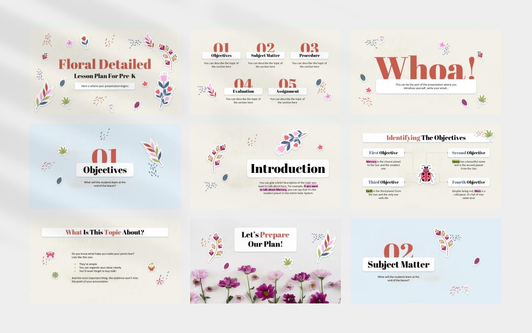 红色清新花卉文艺主题PPT模板