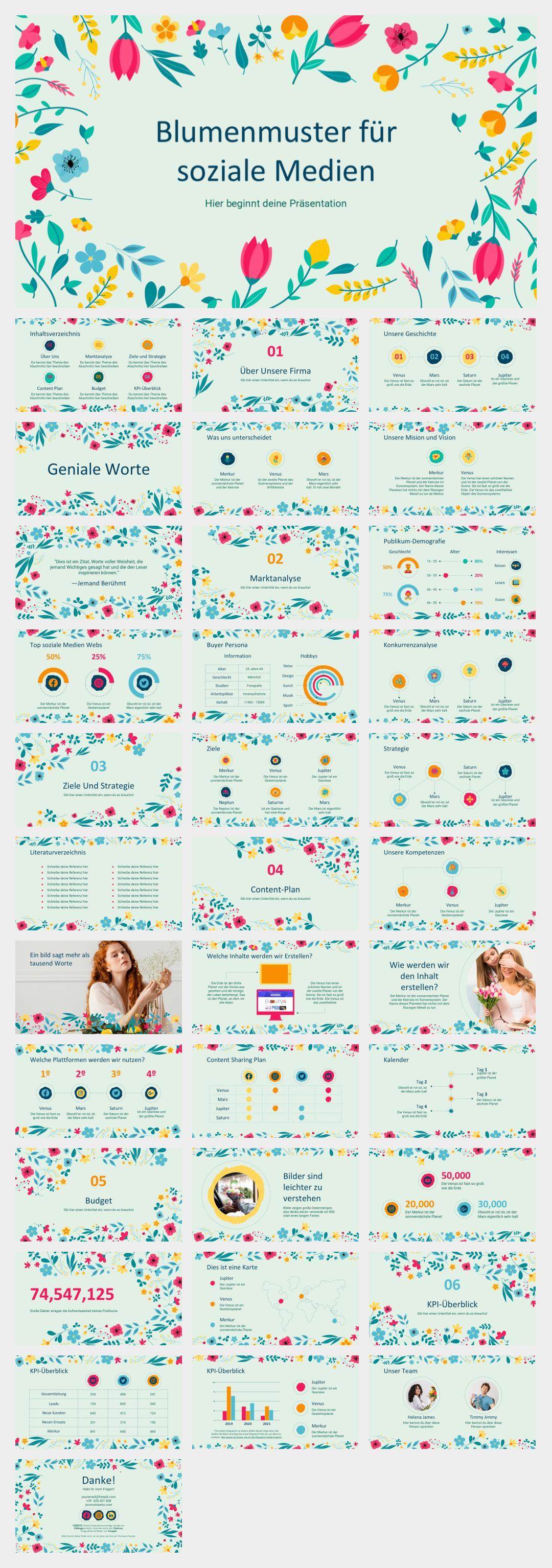 多彩卡通花卉文艺主题PPT模板