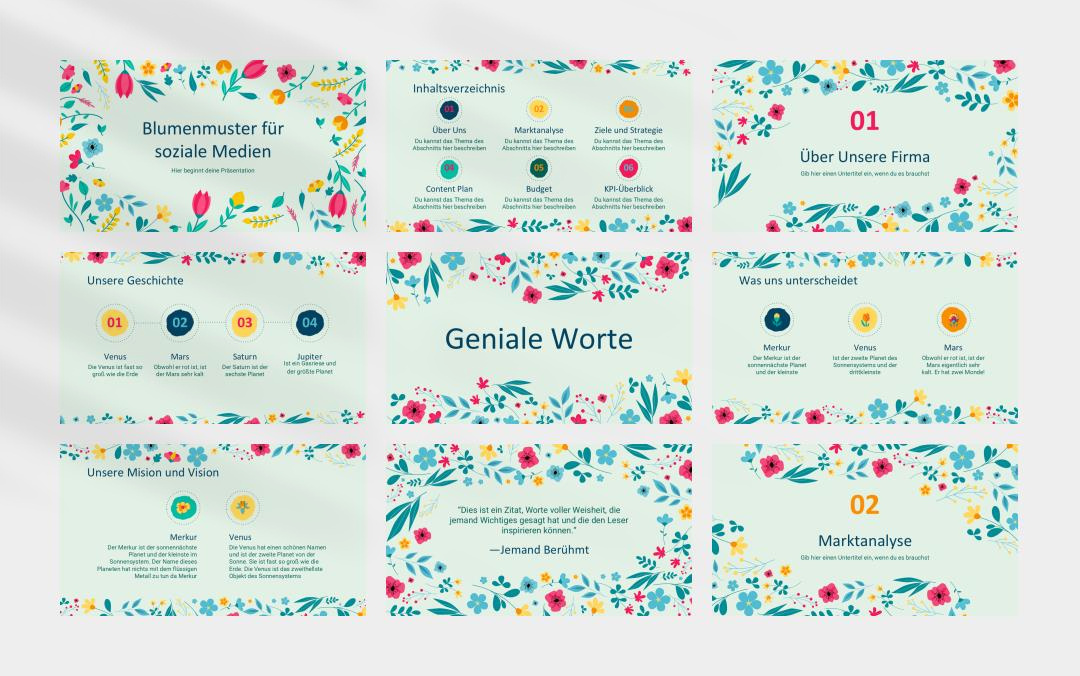 多彩卡通花卉文艺主题PPT模板