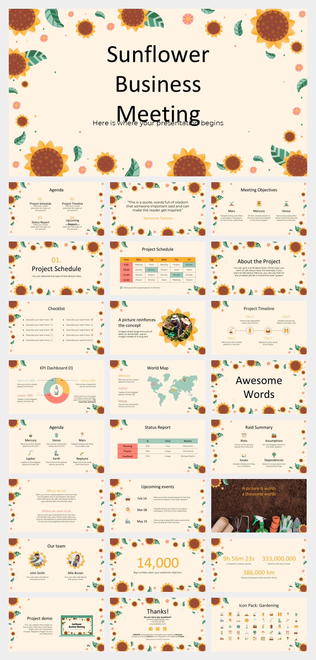 多彩卡通向日葵花卉文艺主题PPT模板