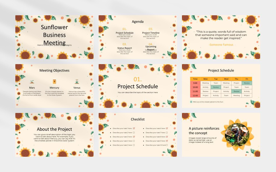 多彩卡通向日葵花卉文艺主题PPT模板