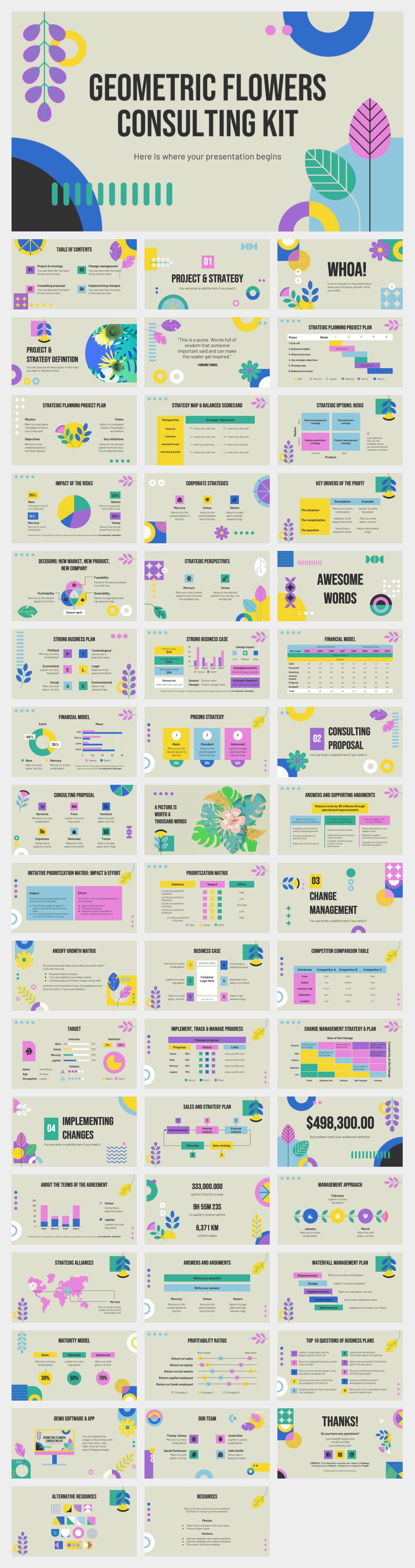 多彩卡通花卉文艺主题PPT模板