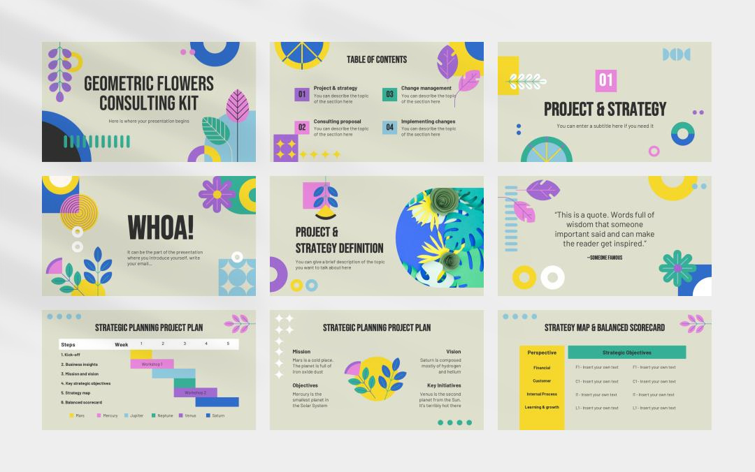 多彩卡通花卉文艺主题PPT模板