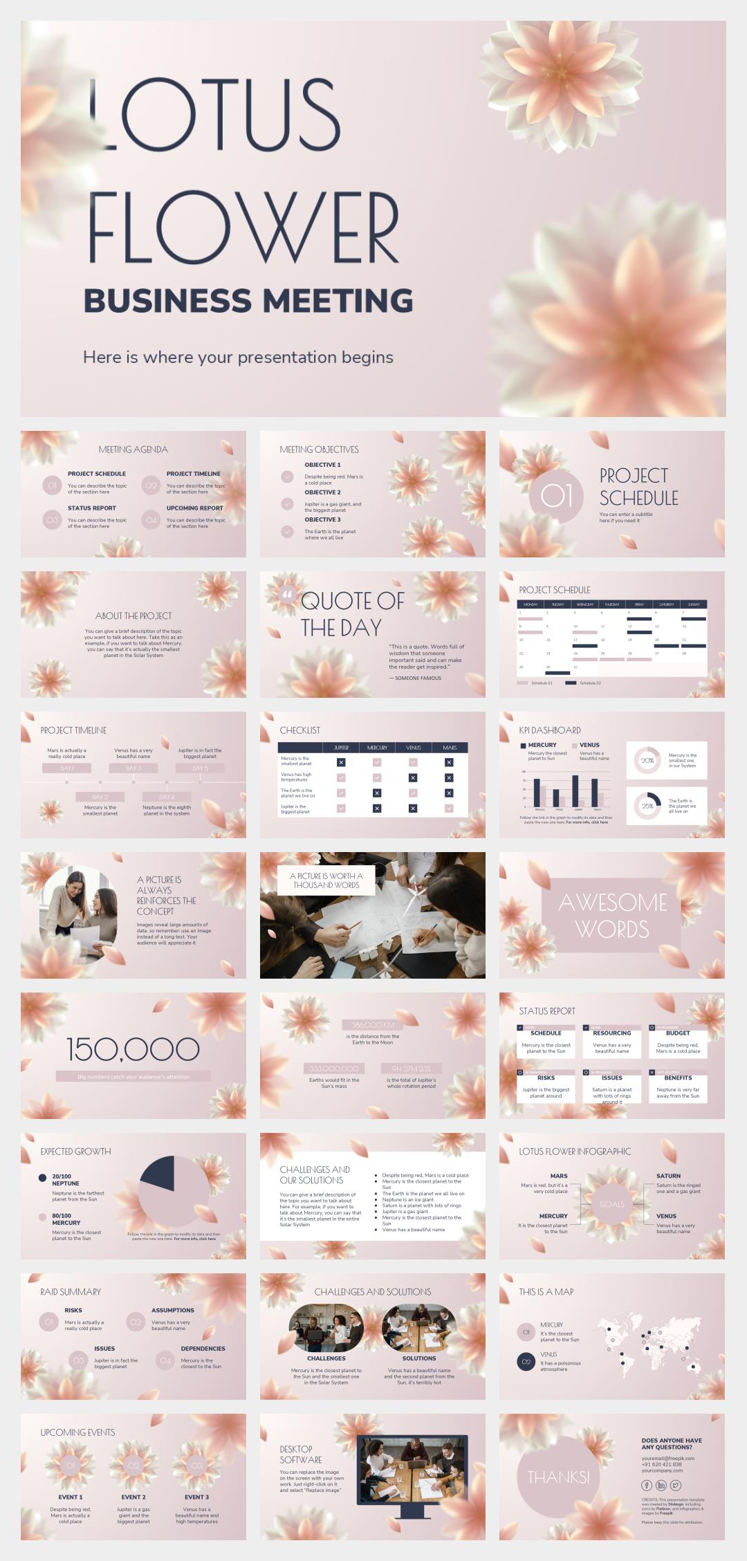 粉色卡通花卉文艺主题PPT模板