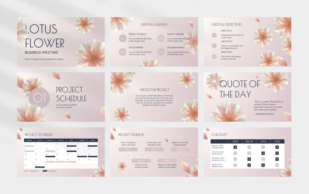 粉色卡通花卉文艺主题PPT模板