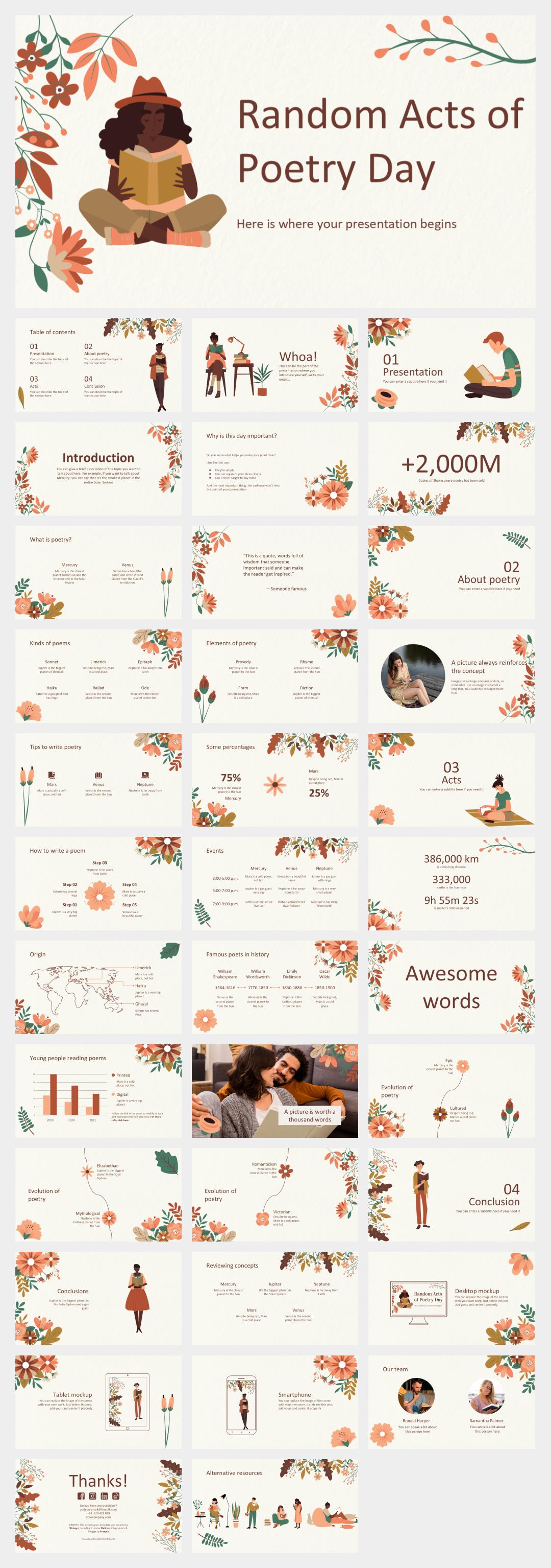 多彩卡通花卉文艺主题PPT模板