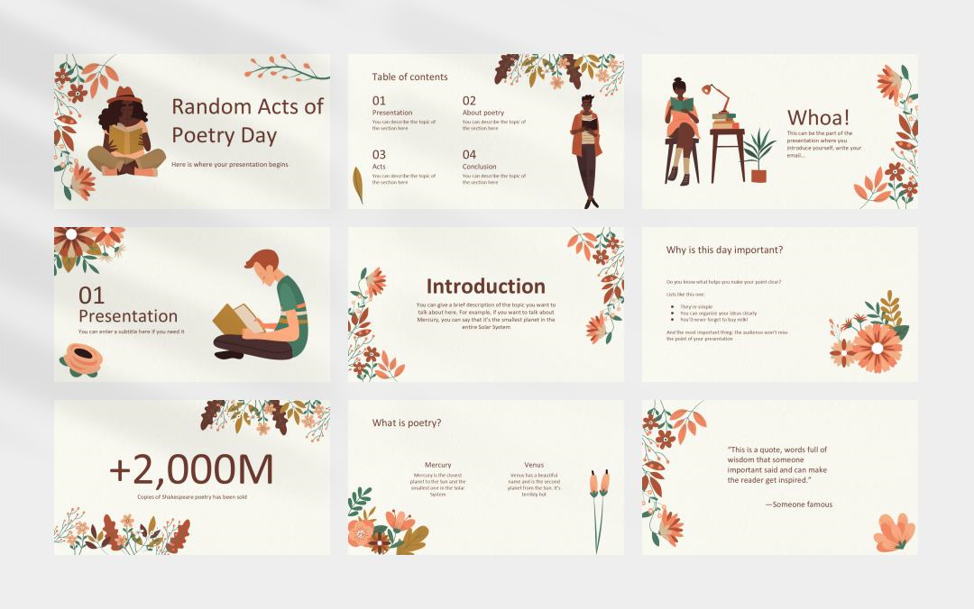 多彩卡通花卉文艺主题PPT模板