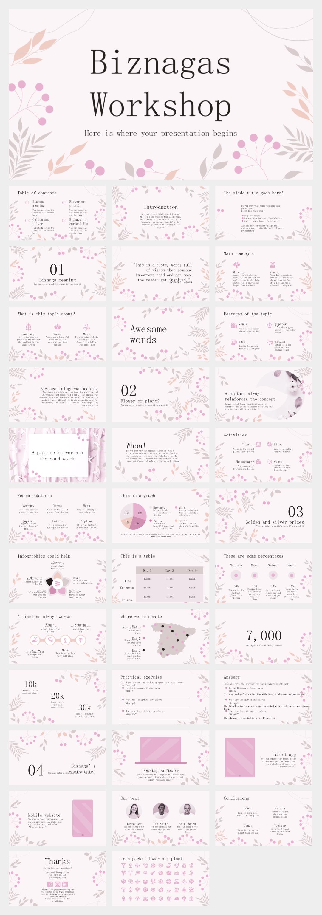 粉色卡通花卉文艺主题PPT模板