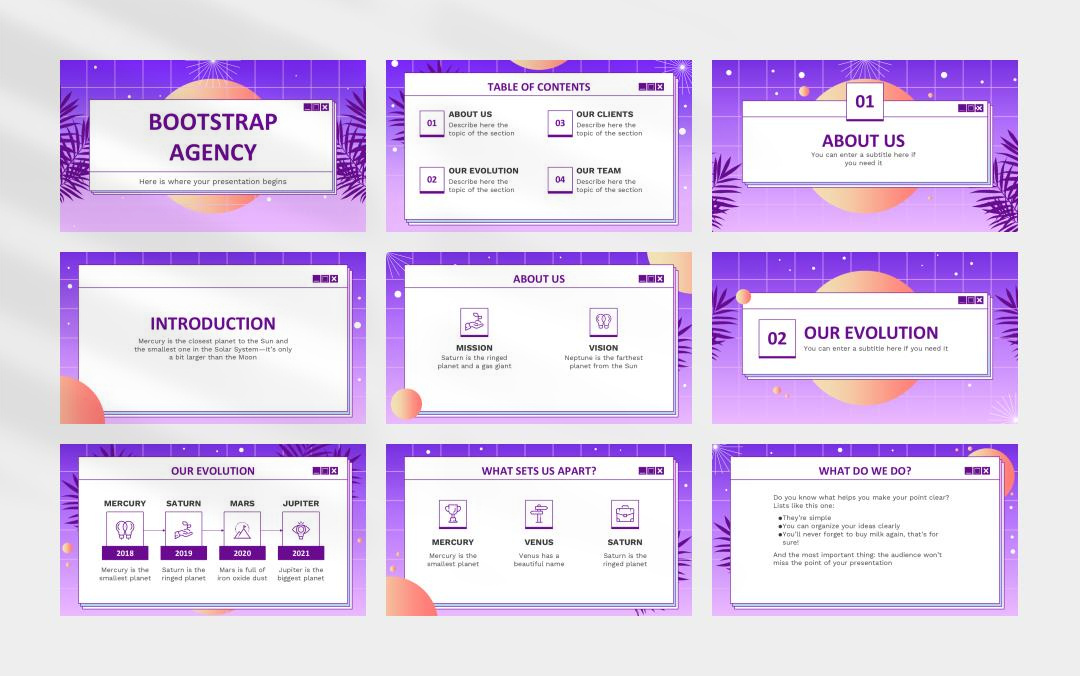 深紫色高级弥散风PPT模板