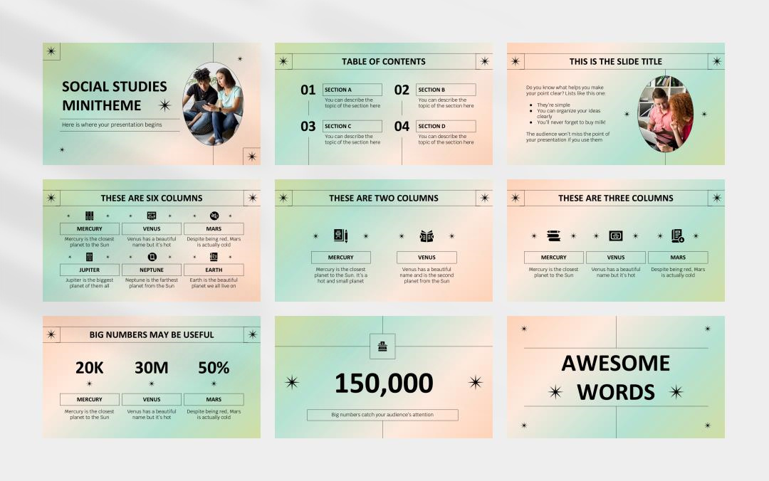 蓝粉高级弥散风PPT模板