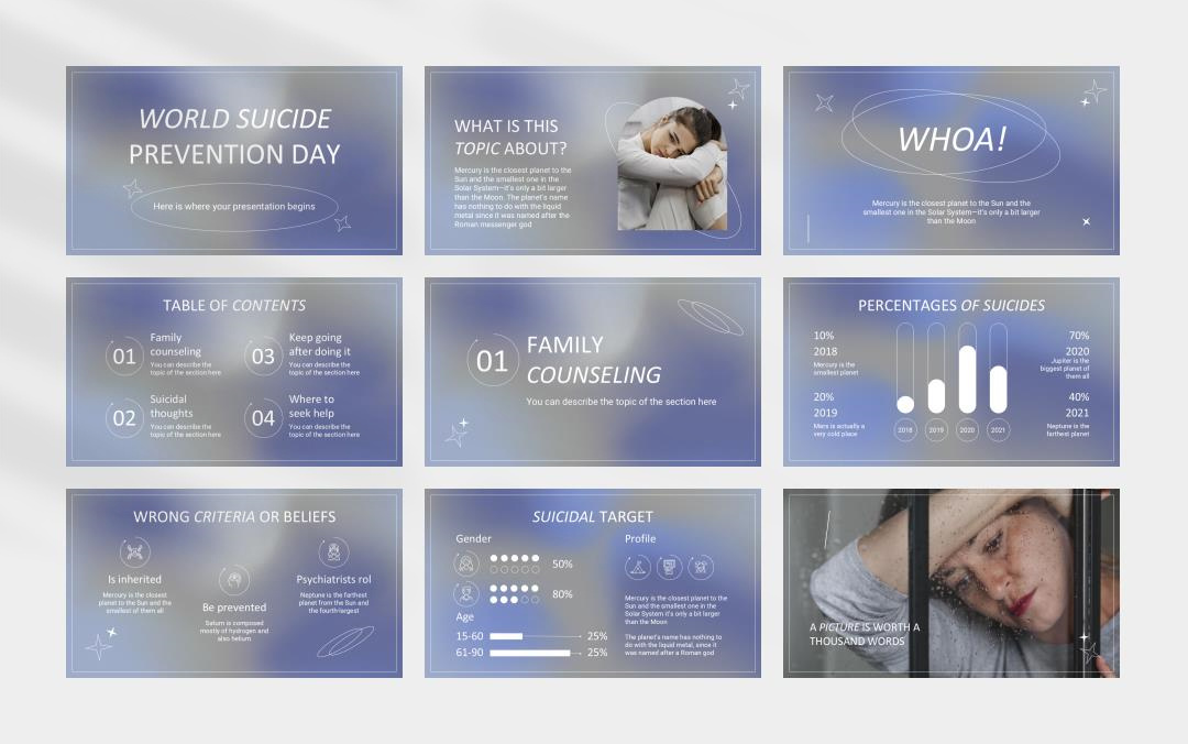 深蓝高级弥散风PPT模板