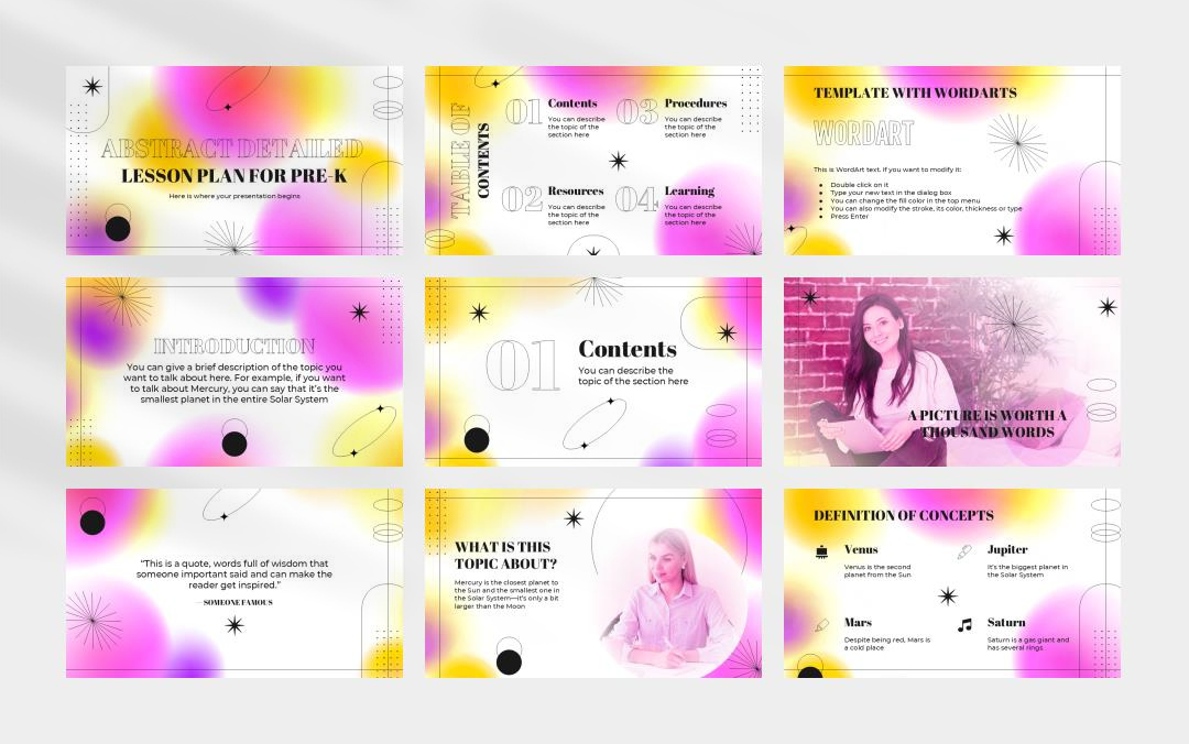 红黄高级弥散风PPT模板