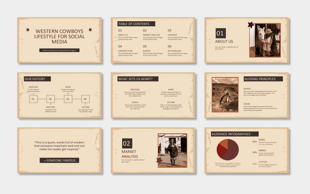 欧美牛皮纸复古风PPT模板