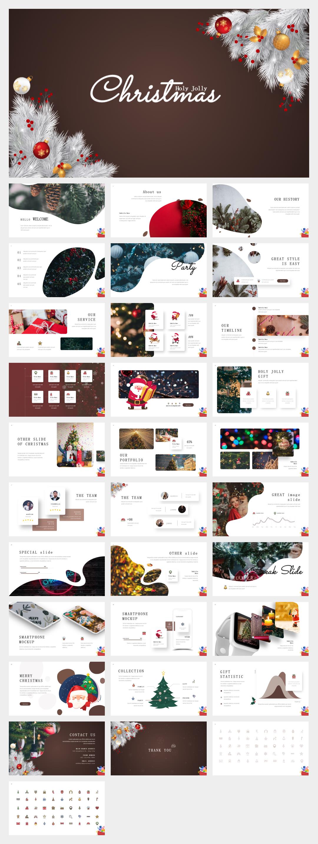 红色简约圣诞主题PPT模板