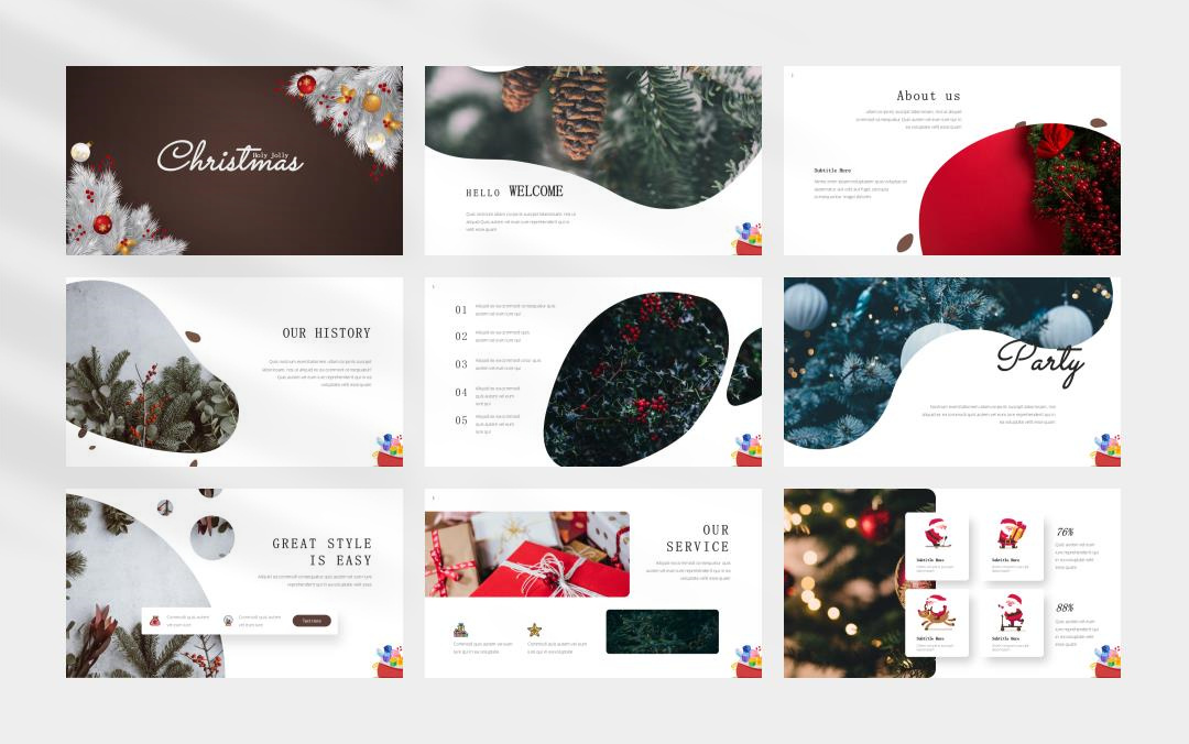 红色简约圣诞主题PPT模板