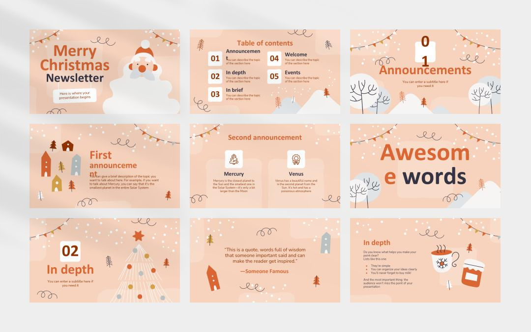 粉色高级圣诞主题PPT模板