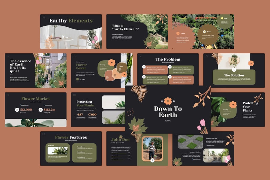 植物群大地色调元素 PPT模板 (PPTX)