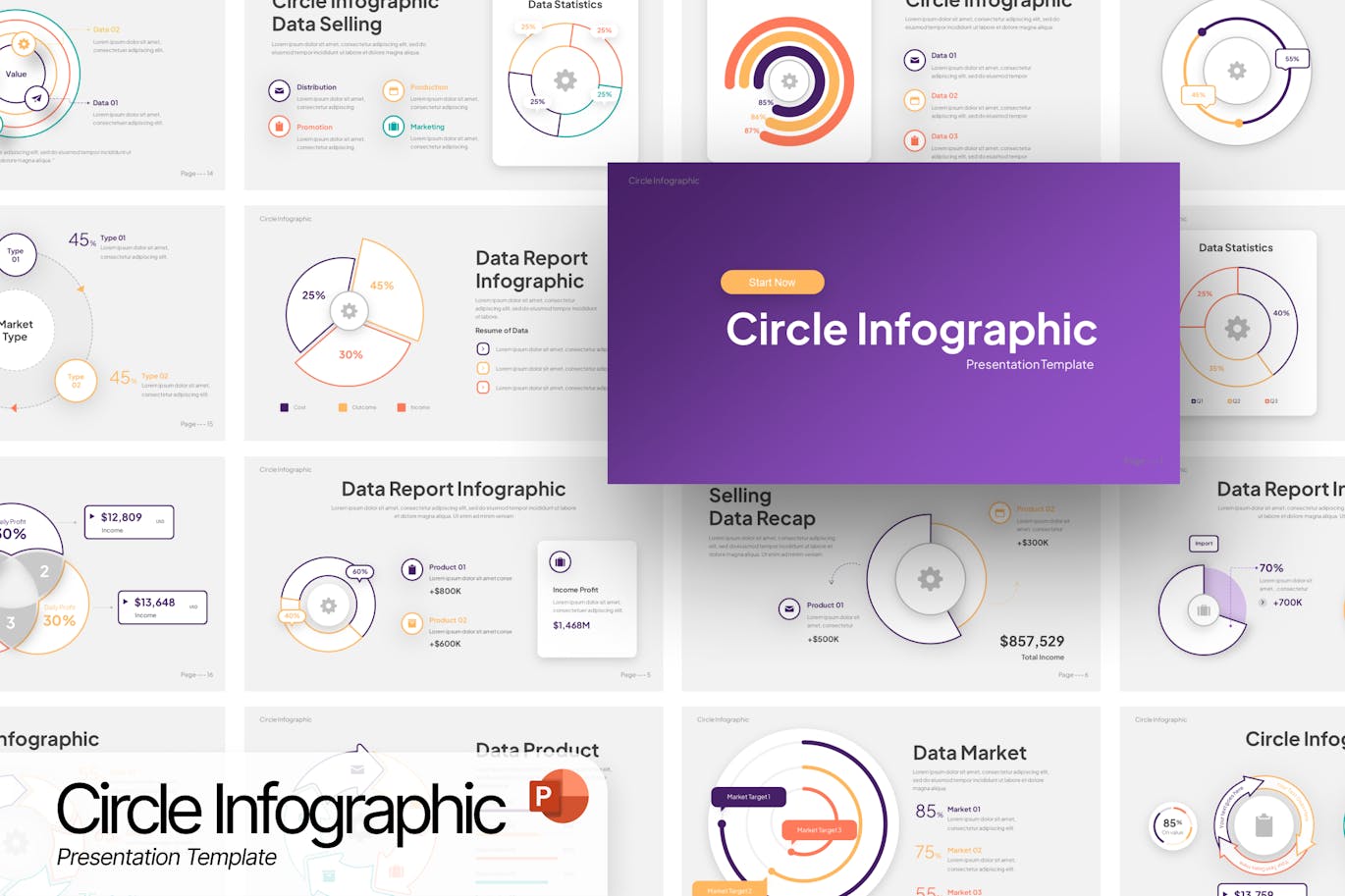 圆圈信息图表演示PPT模板 (PPTX)