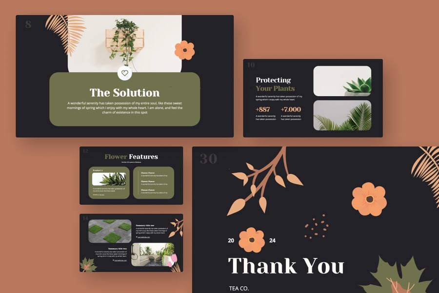 植物群大地色调元素 PPT模板 (PPTX)