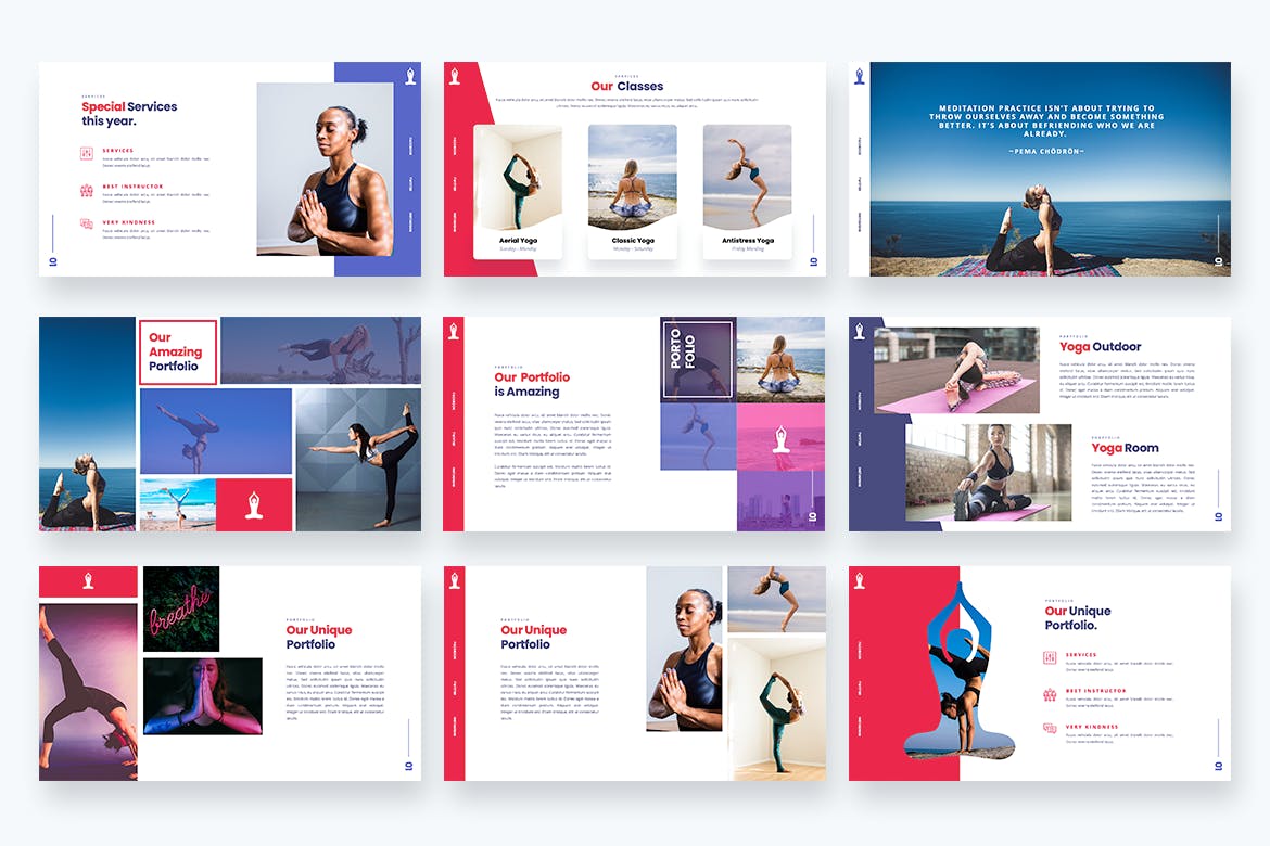 时尚高端优雅清新冥想瑜伽运动powerpoint幻灯片演示模板（pptx）