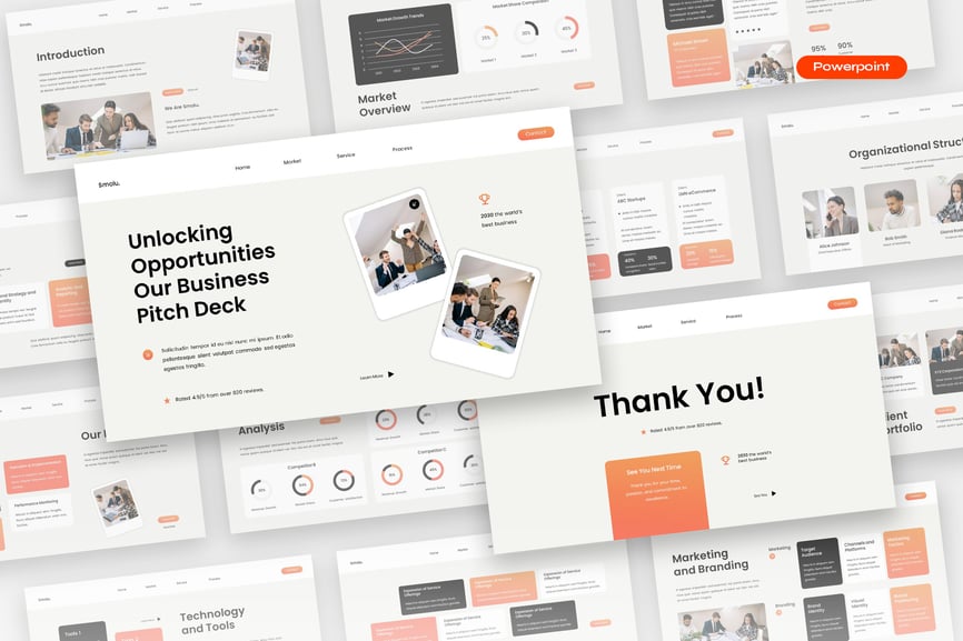 奶油橙色现代简约商业宣传片PPT模版 (PPTX,PPT)