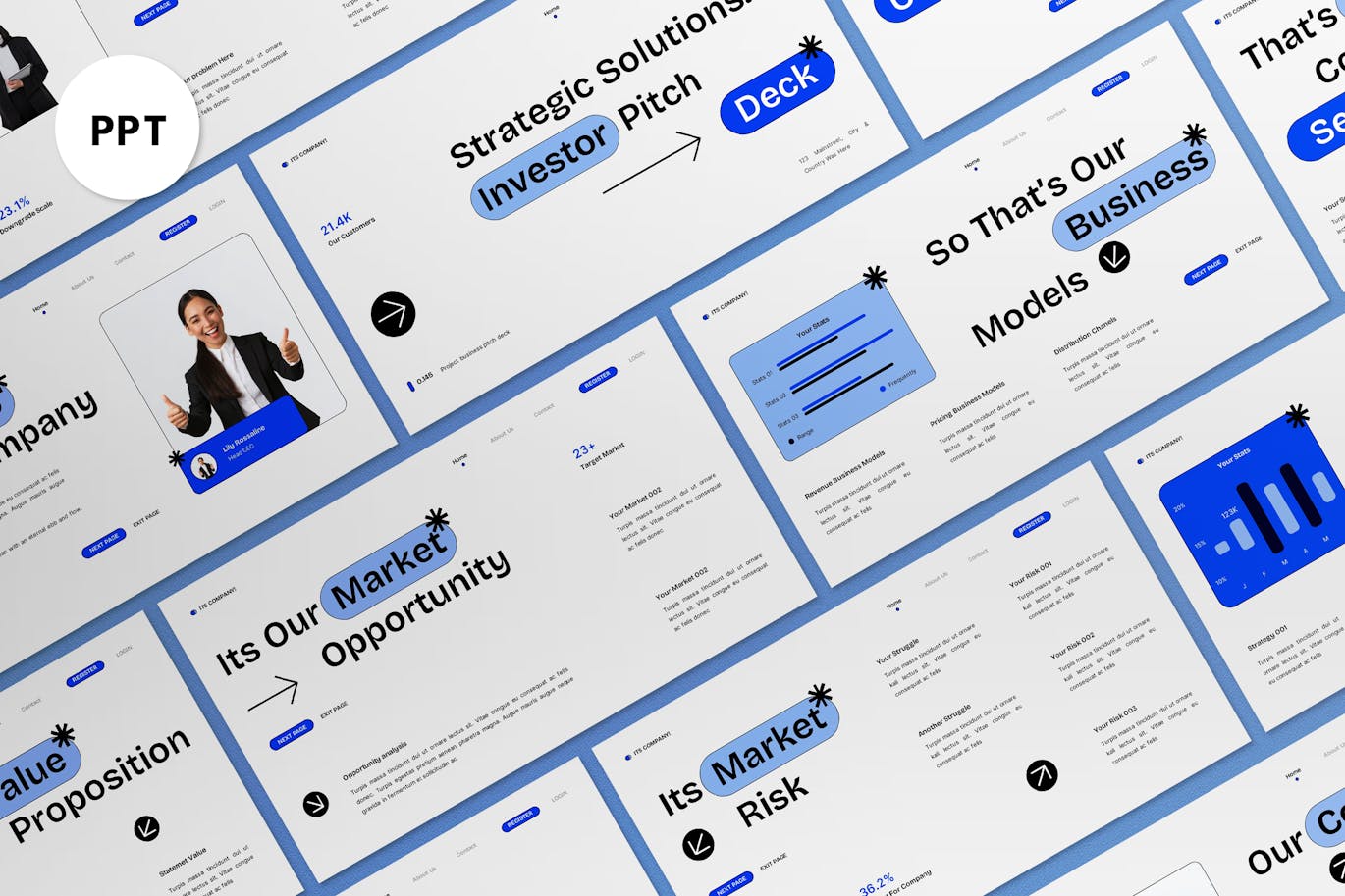 白蓝现代投资者宣传材料PPT模板 (PPT)
