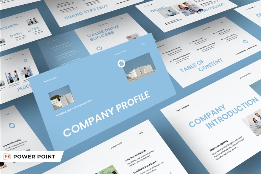 灰蓝公司简介品牌PPT模版 (PPT,PPTX)