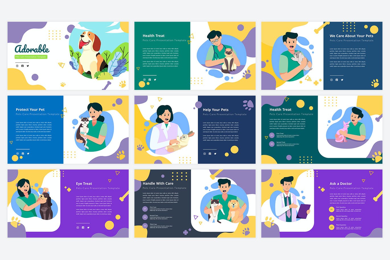 可爱 宠物护理PowerPoint模板（PPTX）