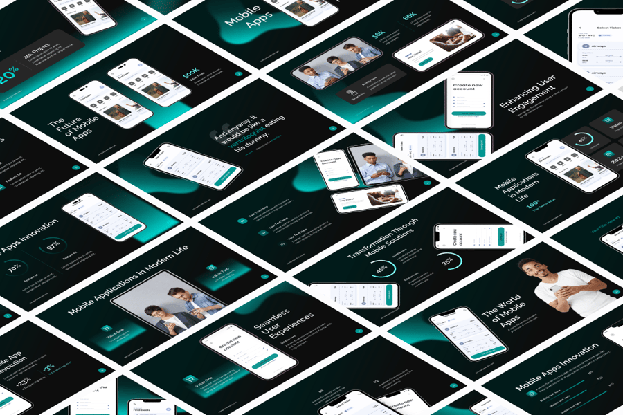 信息图表移动应用程序 PPT模版 (PPTX)