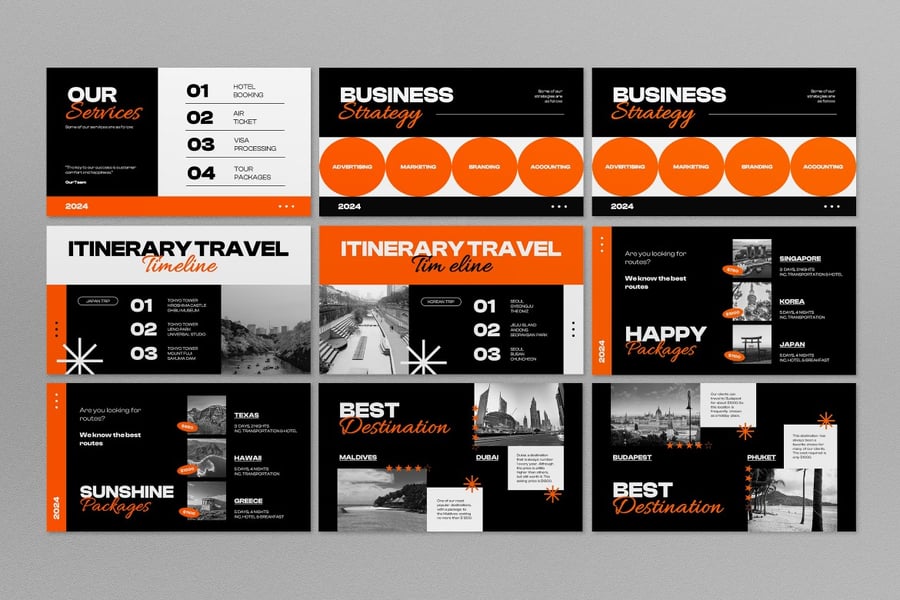 橙色大胆哥特式旅行社介绍PPT模版 (PPT,PPTX)