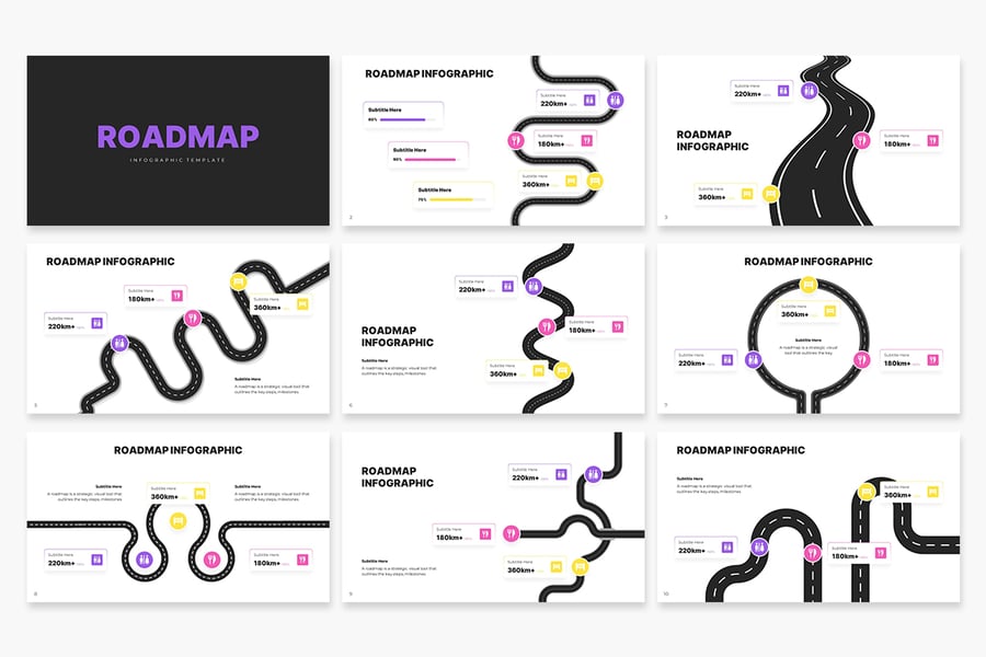 路线图项目信息图表PPT模版 (PPTX)