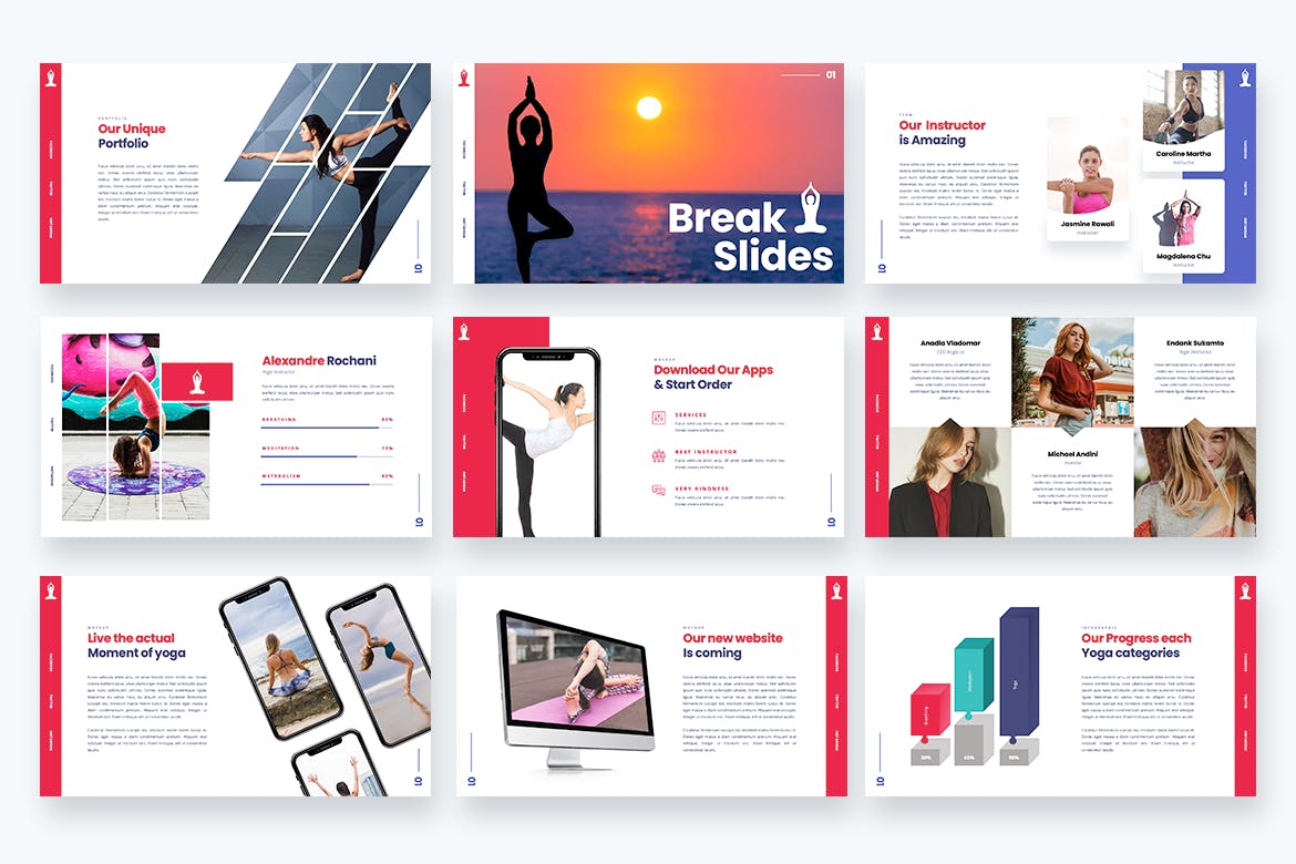 时尚高端优雅清新冥想瑜伽运动powerpoint幻灯片演示模板（pptx）