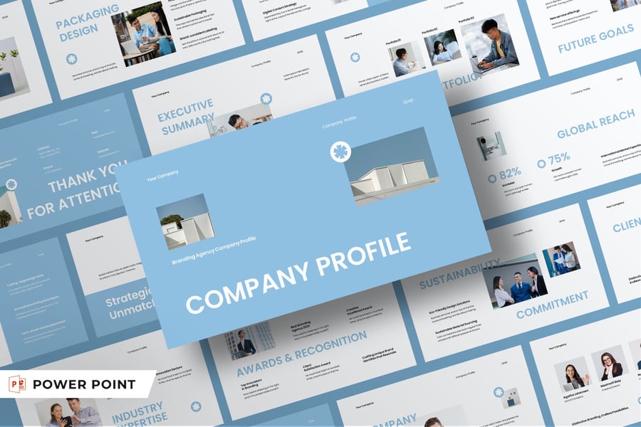 灰蓝公司简介品牌PPT模版 (PPT,PPTX)