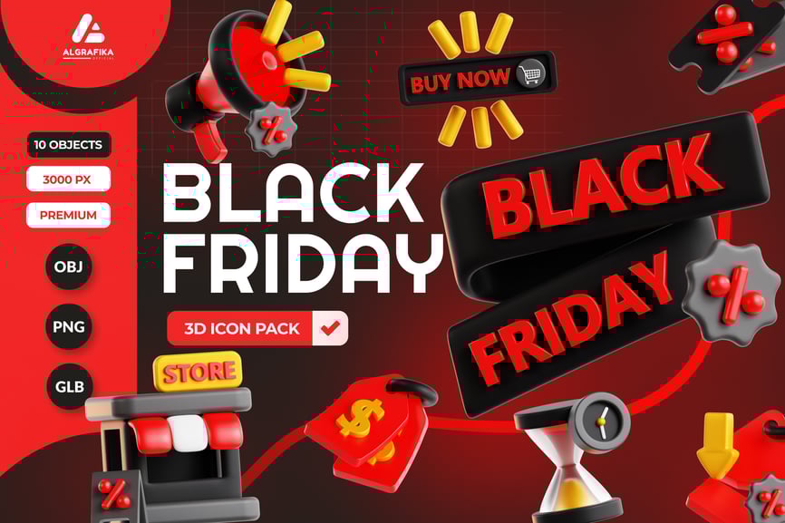 黑色星期五销售 3D 图标 (PNG,OBJ)