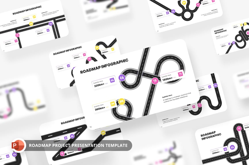 路线图项目信息图表PPT模版 (PPTX)