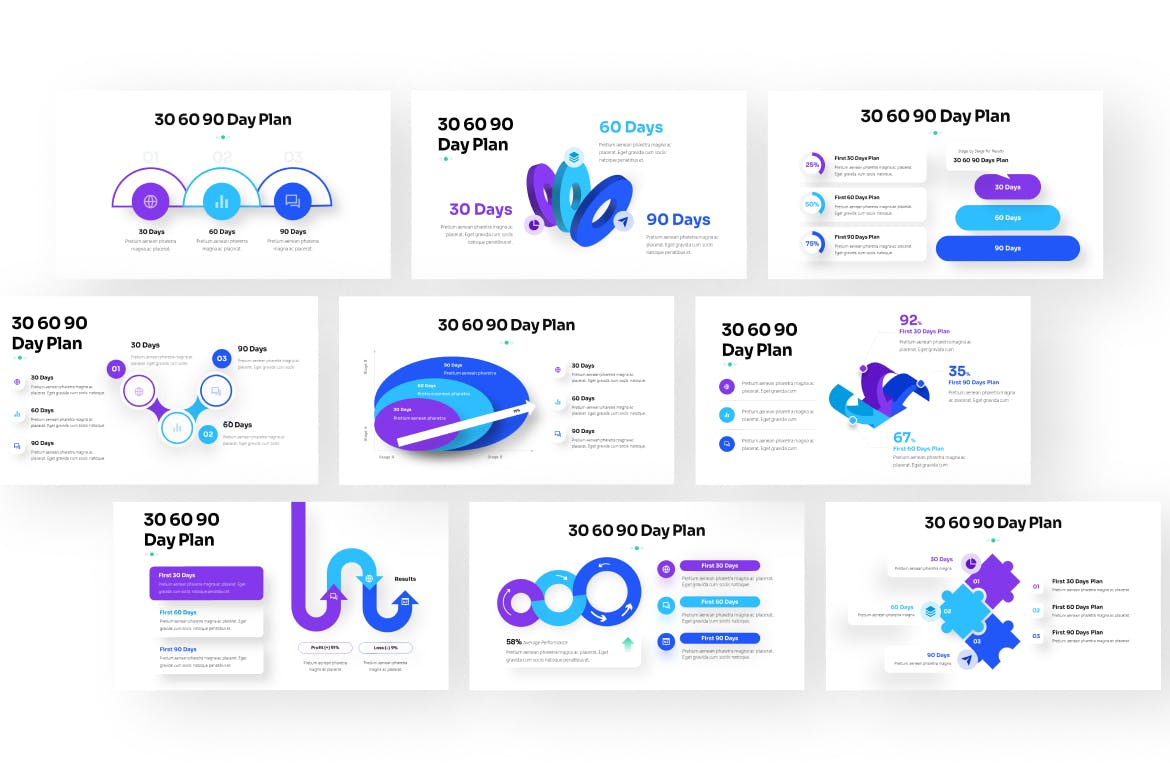 30 60 90 天计划信息图表PPT模板 (PPTX)