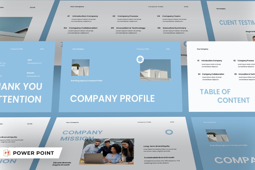 灰蓝公司简介品牌PPT模版 (PPT,PPTX)
