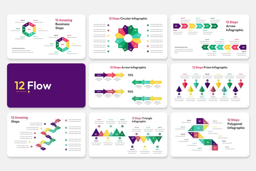 12 步骤信息图PPT模版 (PPTX)