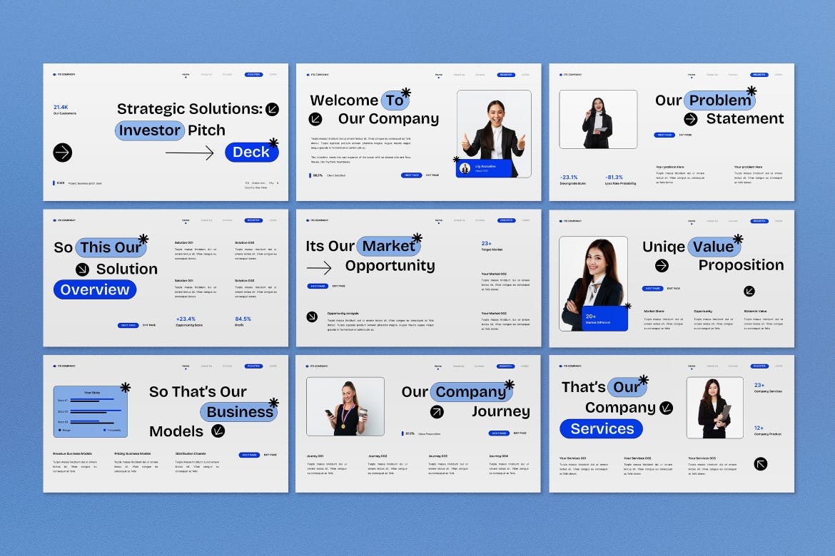 白蓝现代投资者宣传材料PPT模板 (PPT)