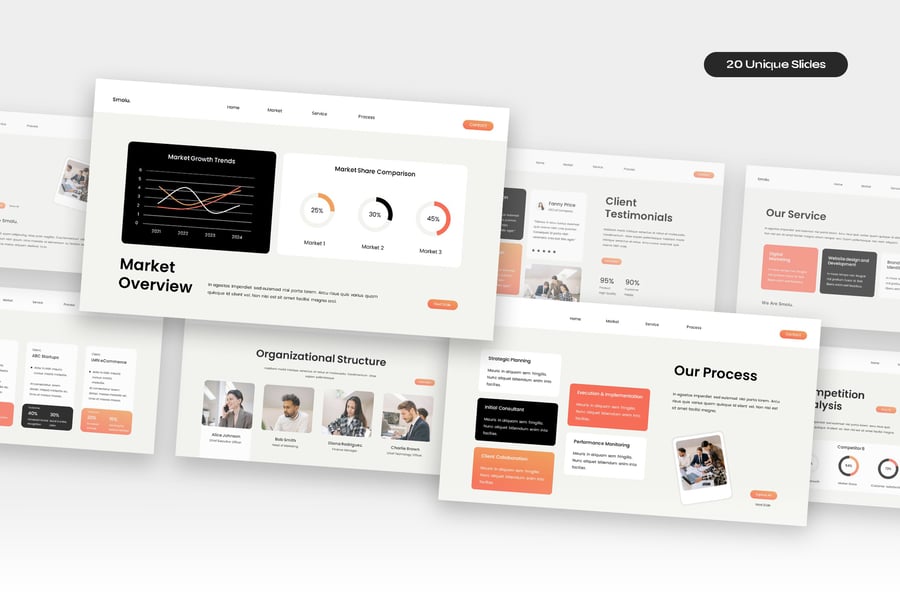 奶油橙色现代简约商业宣传片PPT模版 (PPTX,PPT)