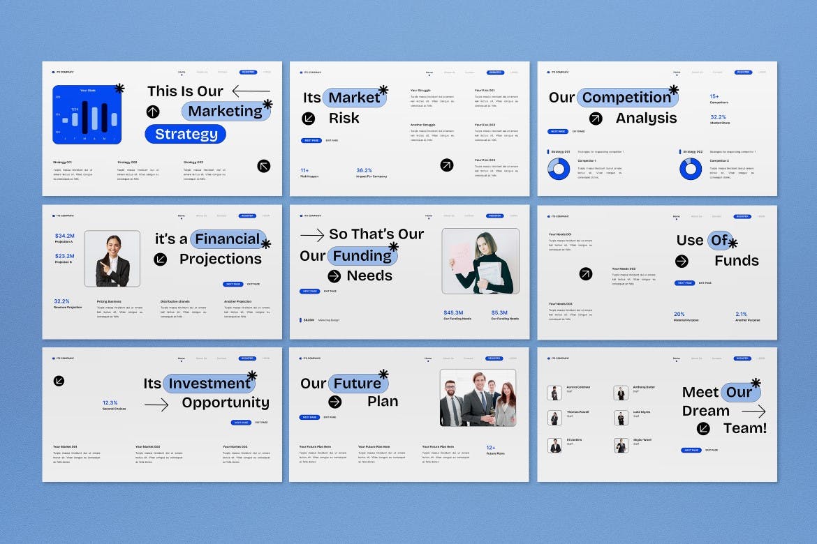 白蓝现代投资者宣传材料PPT模板 (PPT)