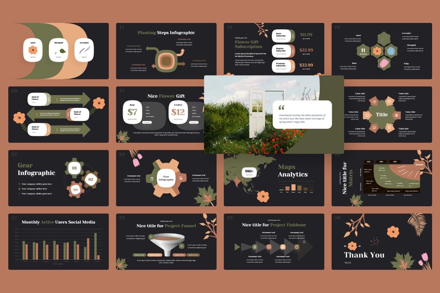 植物群大地色调元素 PPT模板 (PPTX)