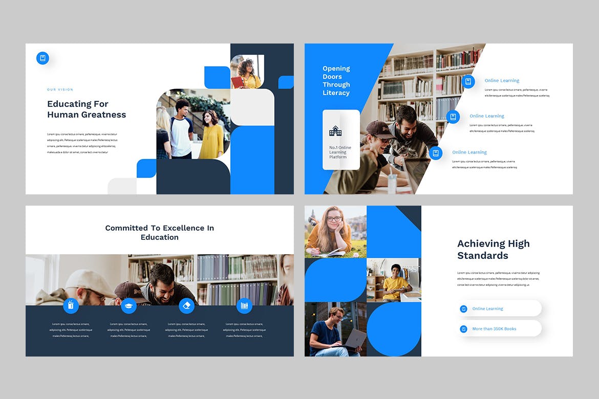 时尚高端简约清新学习在线教育powerpoint幻灯片演示模板（pptx）