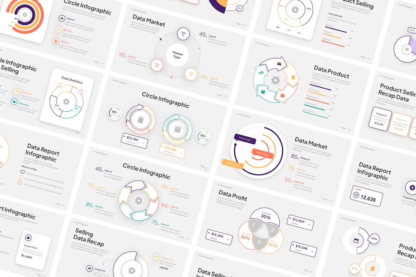 圆圈信息图表演示PPT模板 (PPTX)