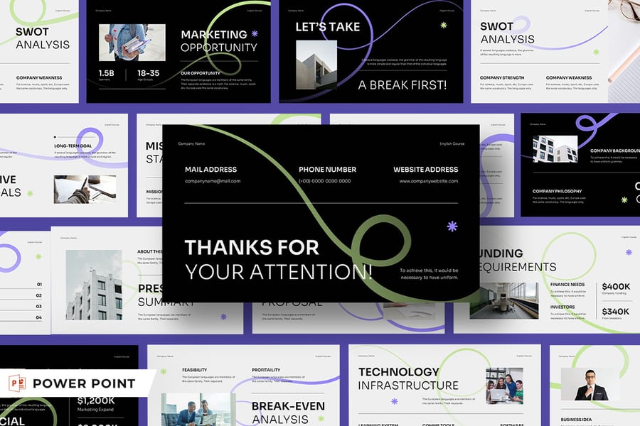 黑紫绿现代创意商业商业计划PPT模版 (PPT,PPTX)